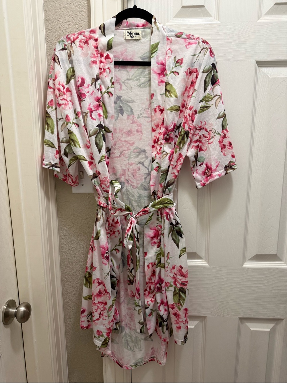 Show Me Your MuMu White Floral Robe with Pink & Green Print, NWOT